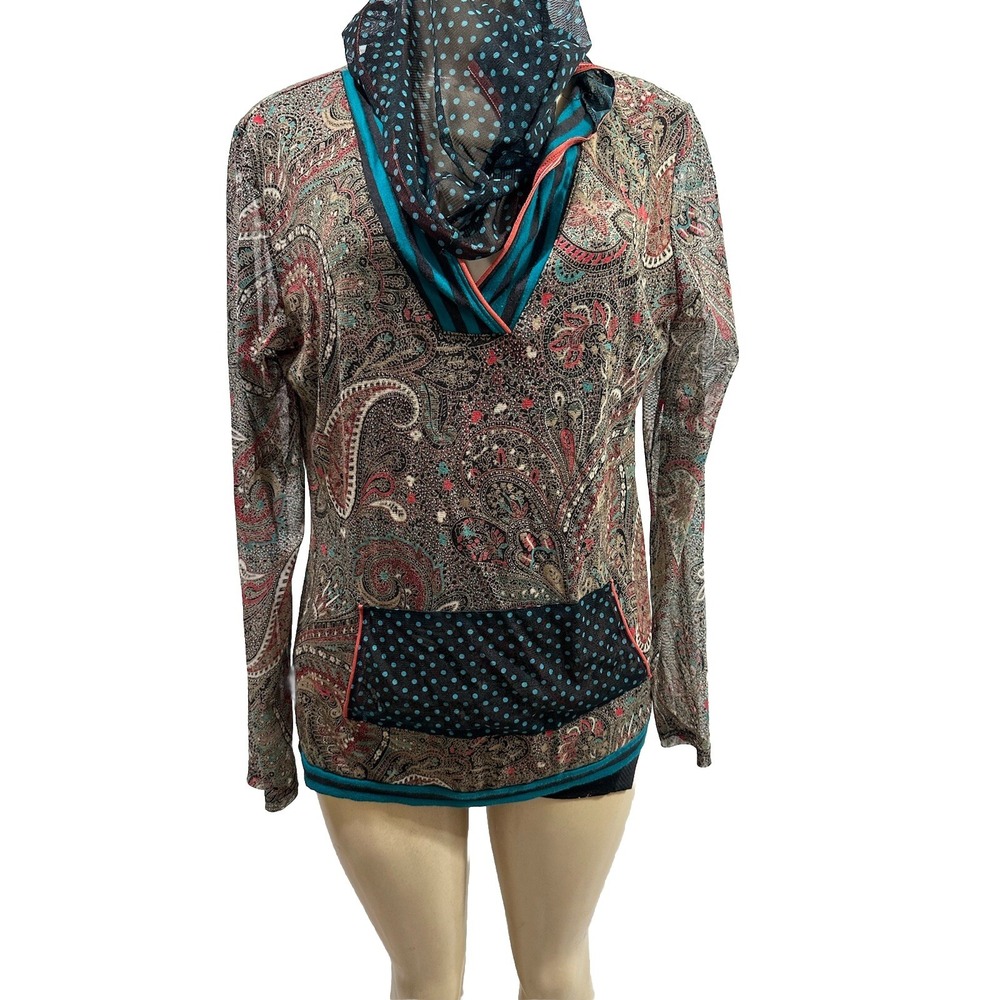 anac by kimi Women's  Mesh Hooded Paisley Long Sleeve Sweater  SZ XL
